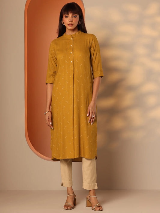 Mustard Woven Straight Kurta-serann