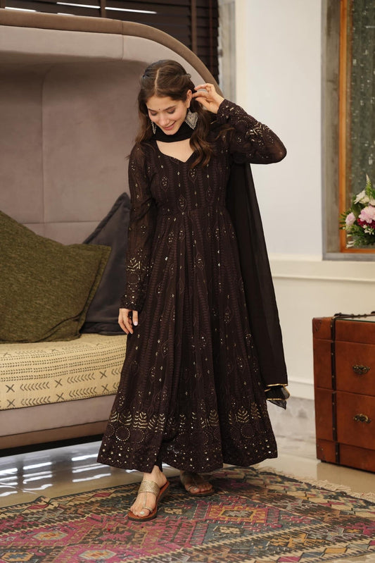 Midnight Coffee Chikankari Anarkali Set-serann