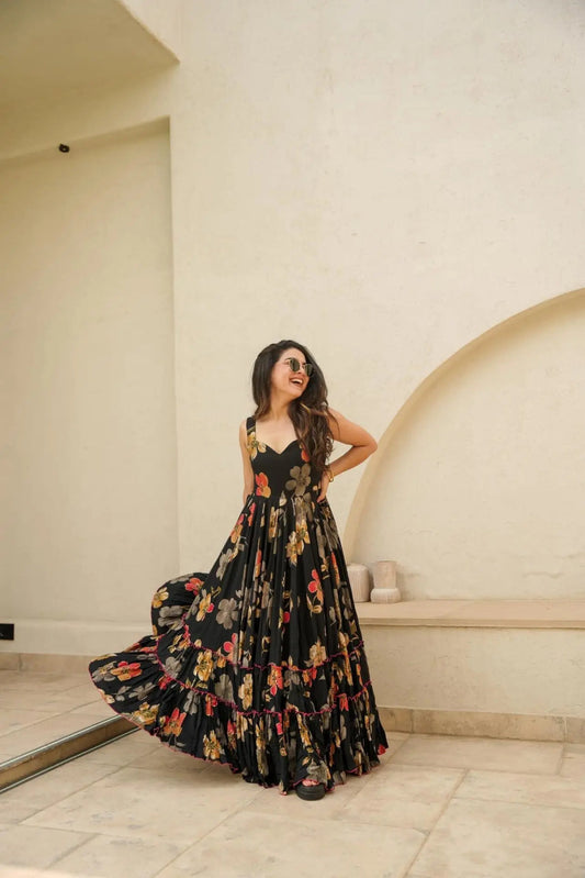 Midnight Botanical Tiered Maxi Gown-serann