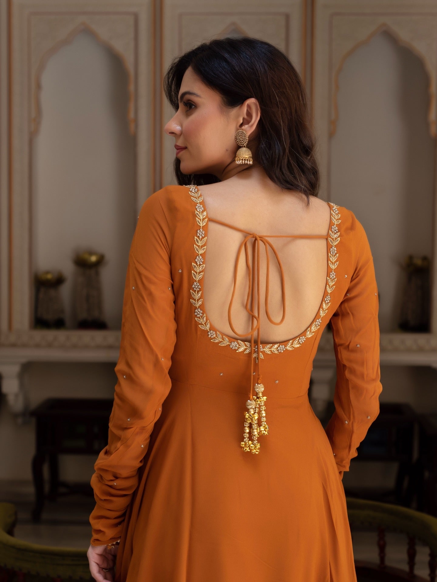 Mustard Gold Georgette Anarkali Set-serann