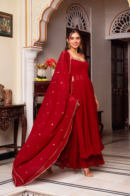 Maroon Elegance Georgette Palazzo Set-serann