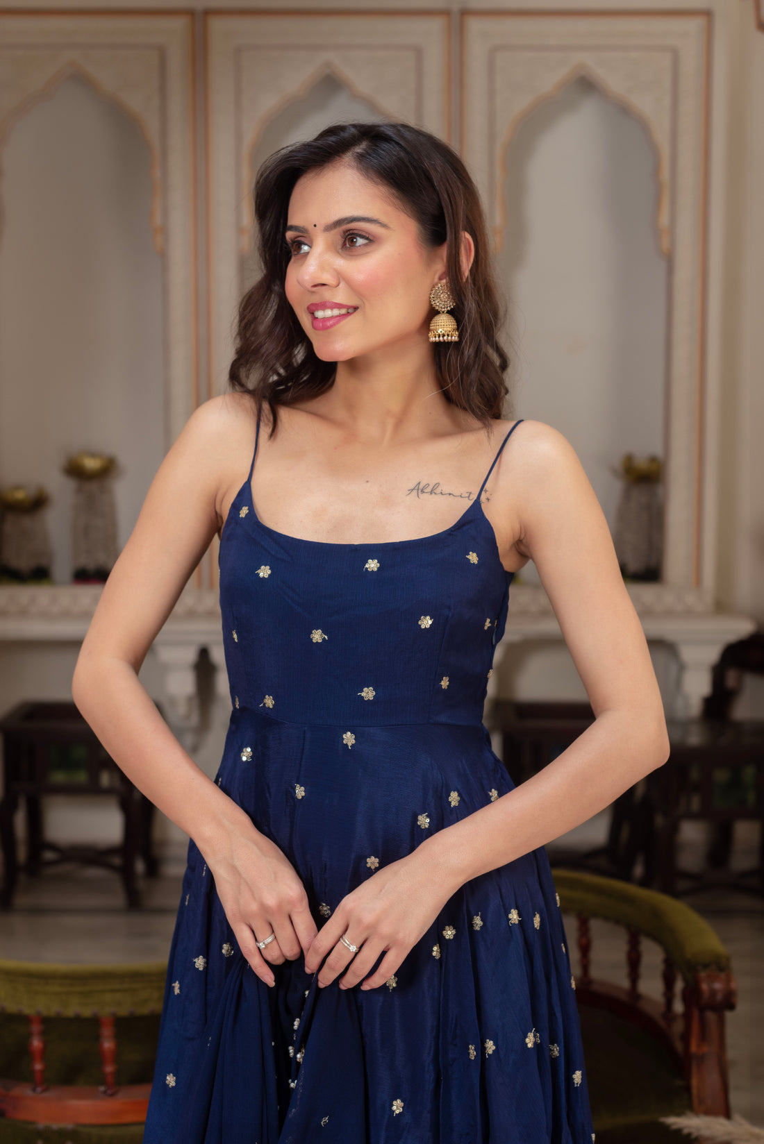 Midnight Blue Mukaish Sharara Set-serann