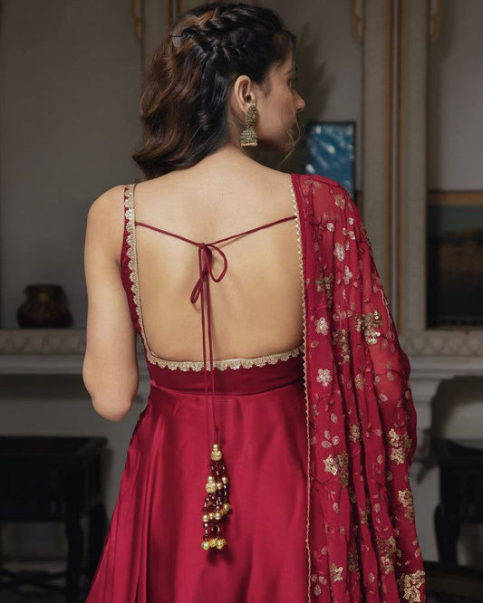 Deep Crimson Silk Anarkali Set-serann