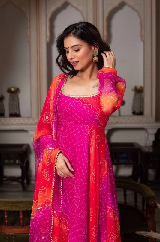 Vibrant Bandhani Printed Anarkali Set-serann