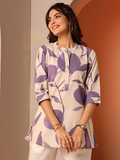 Lavender Bloom Short Cotton Tunic-serann