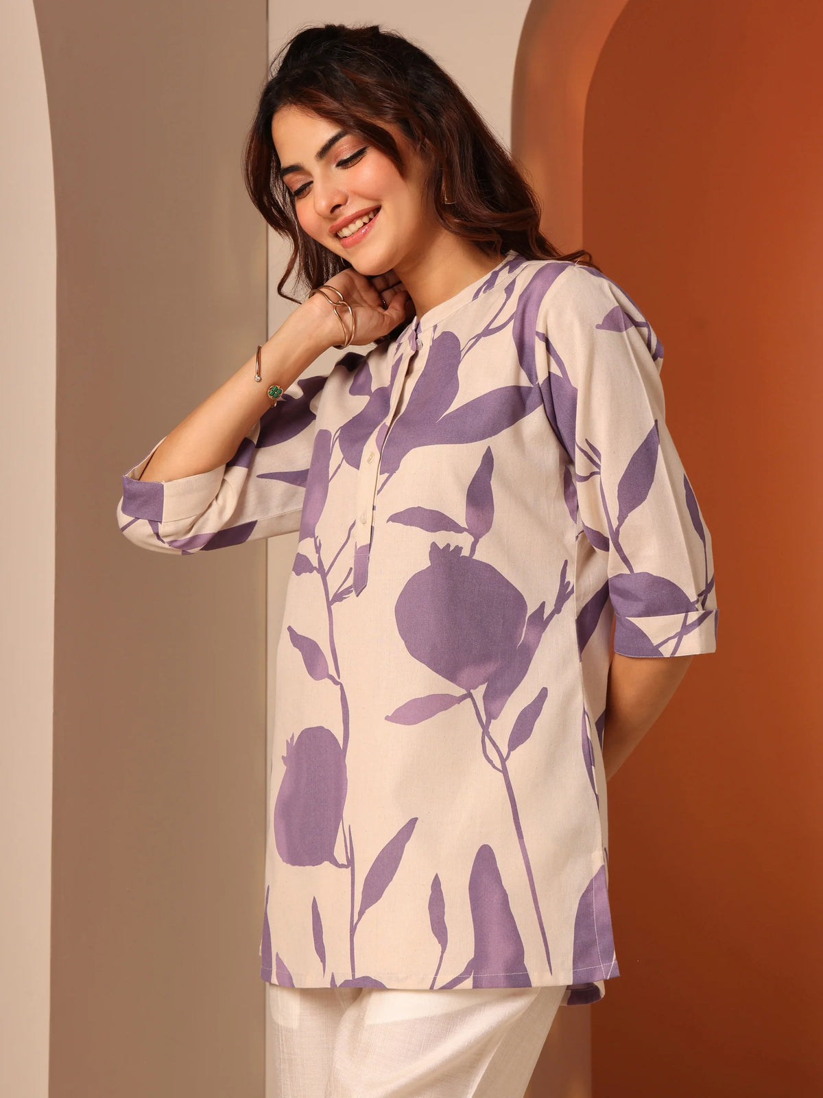 Lavender Bloom Short Cotton Tunic-serann