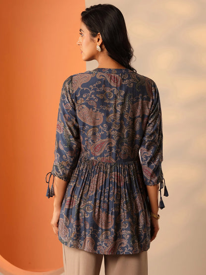 Midnight Indigo Paisley Flared Tunic-serann