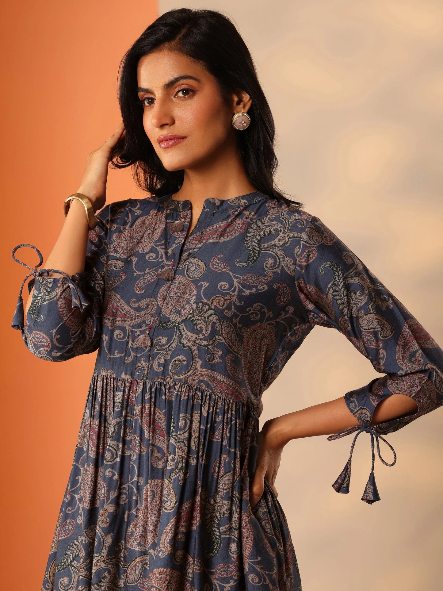 Midnight Indigo Paisley Flared Tunic-serann