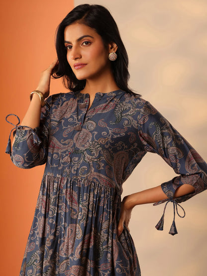 Midnight Indigo Paisley Flared Tunic-serann