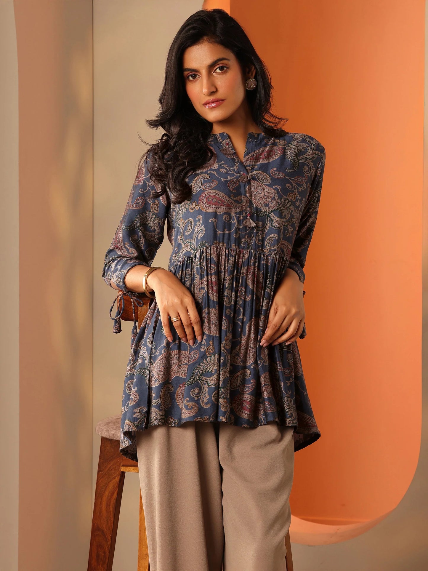 Midnight Indigo Paisley Flared Tunic-serann