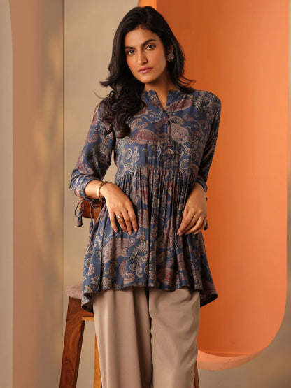 Midnight Indigo Paisley Flared Tunic-serann