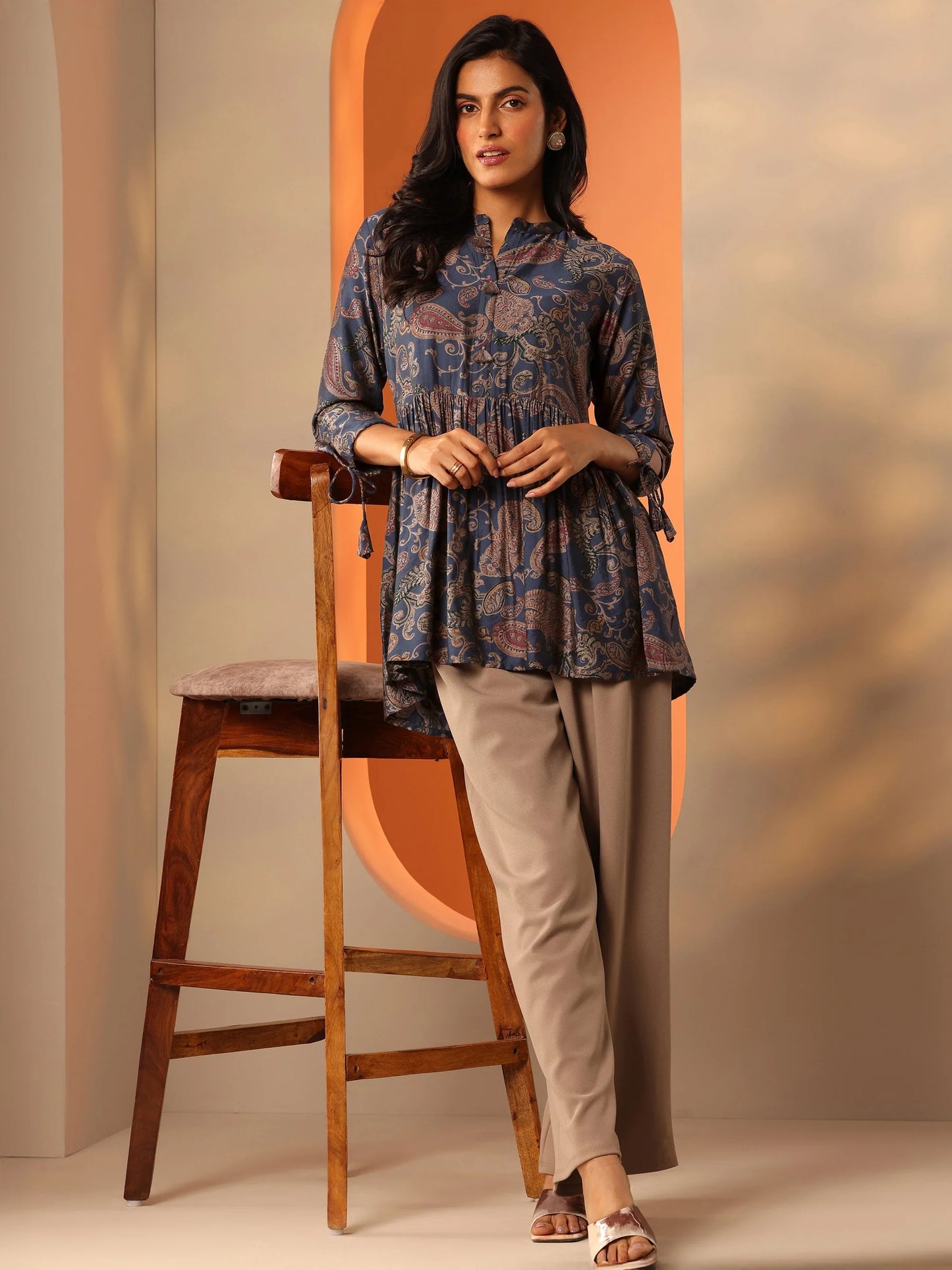 Midnight Indigo Paisley Flared Tunic-serann