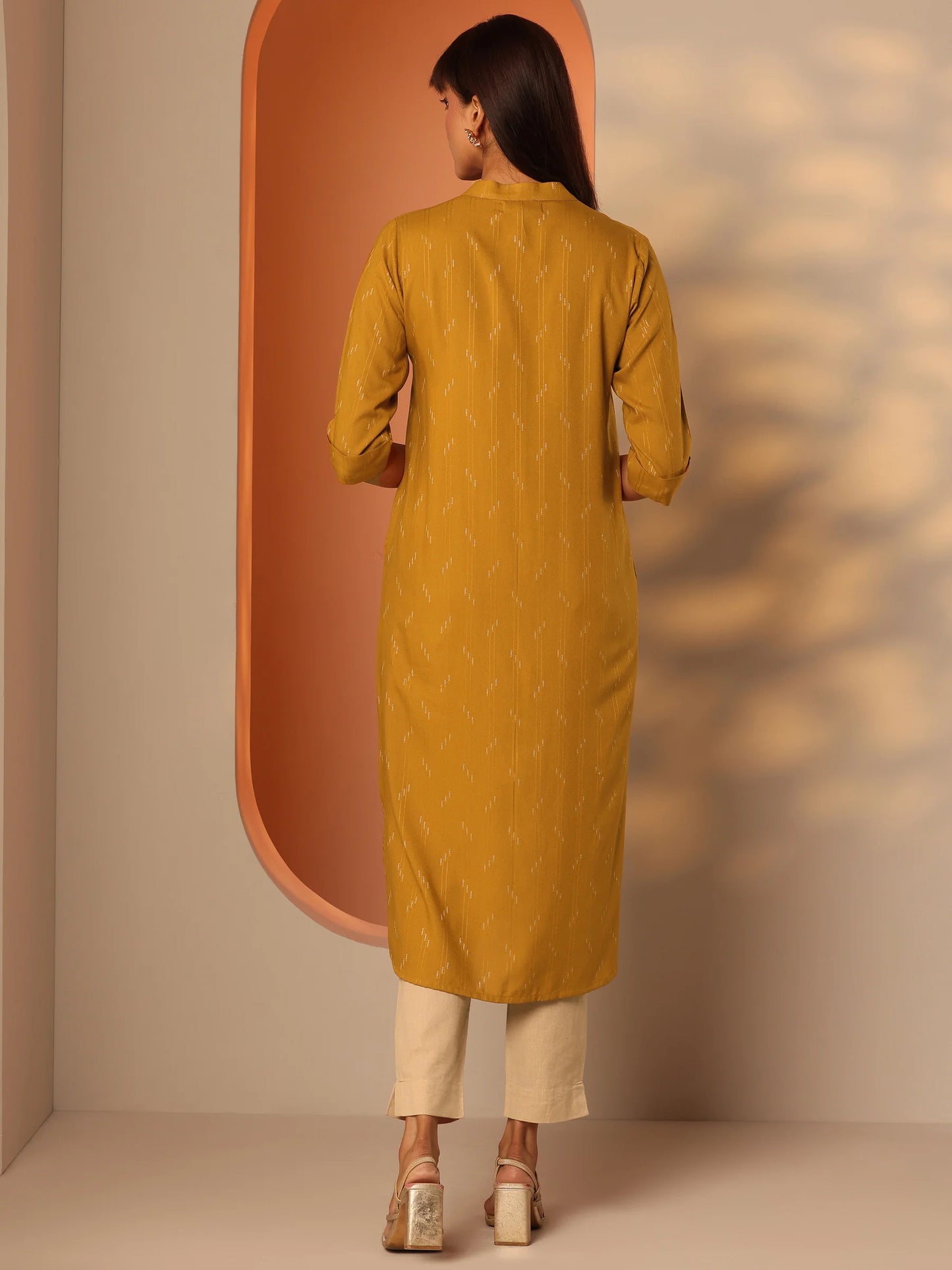 Mustard Woven Straight Kurta-serann