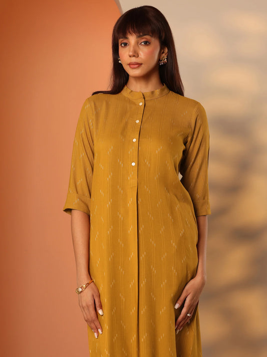 Mustard Woven Straight Kurta-serann