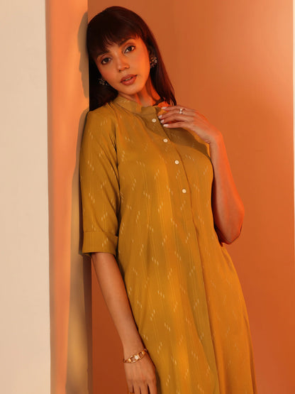 Mustard Woven Straight Kurta-serann