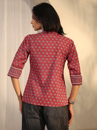 Crimson Blossom Gathered Cotton Top-serann