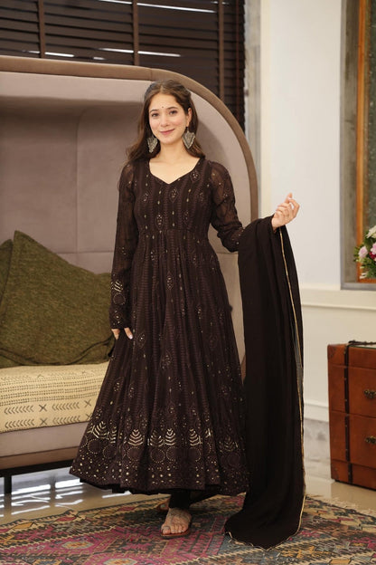 Midnight Coffee Chikankari Anarkali Set-serann