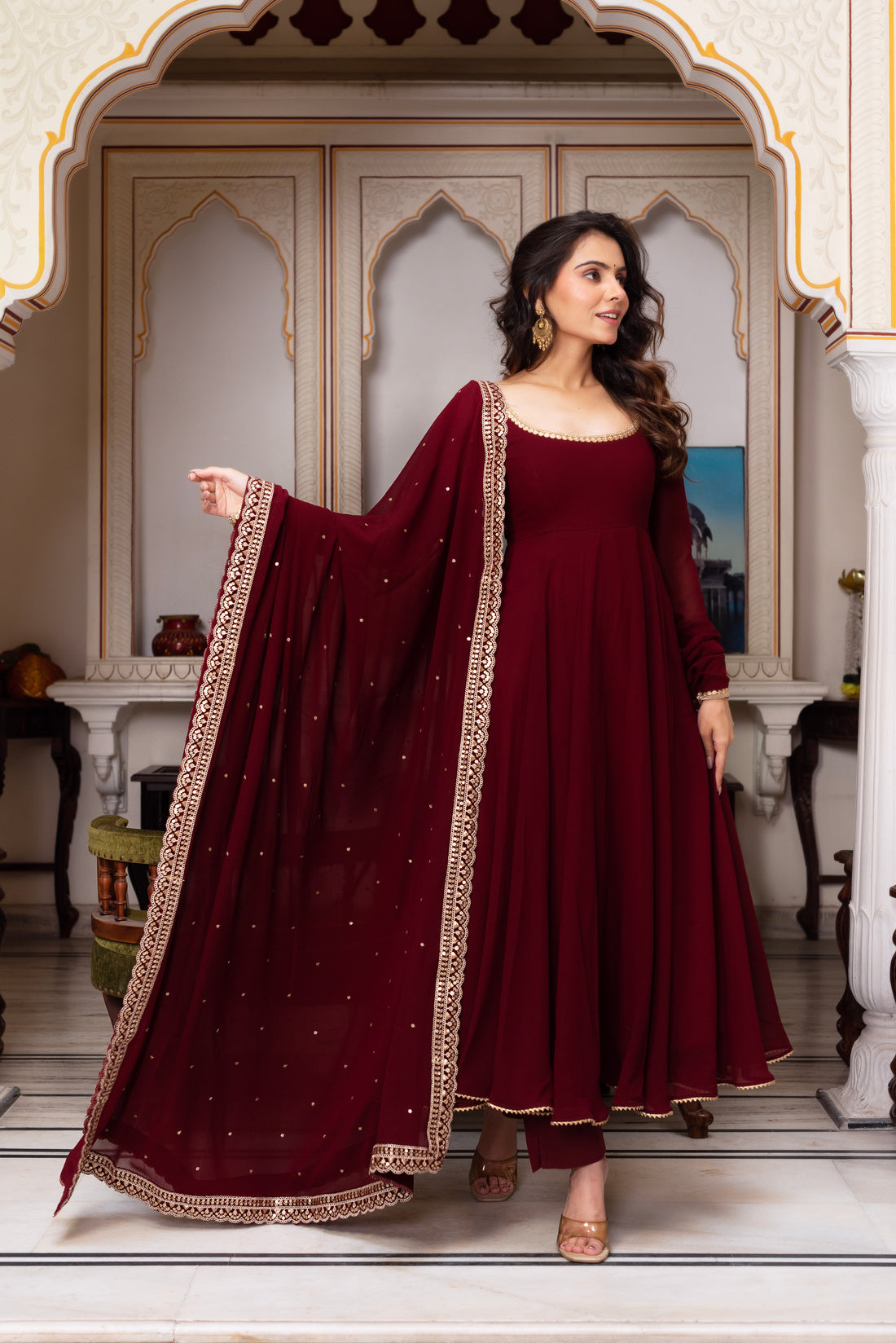 Maroon Royalty Georgette Anarkali Set-serann