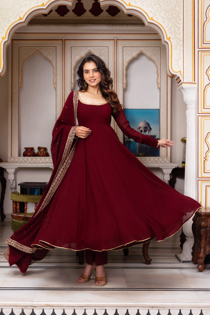 Maroon Royalty Georgette Anarkali Set-serann