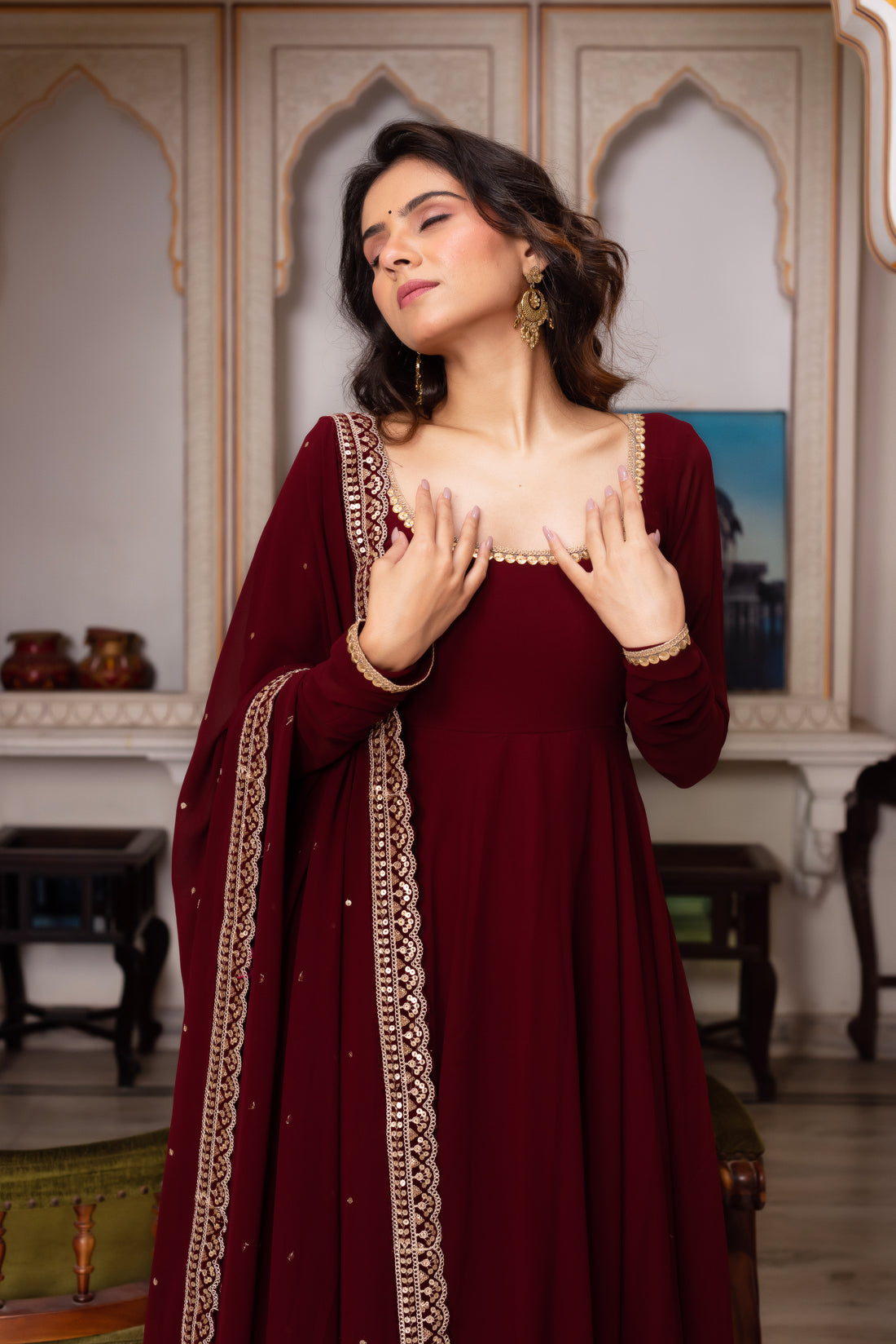 Maroon Royalty Georgette Anarkali Set-serann