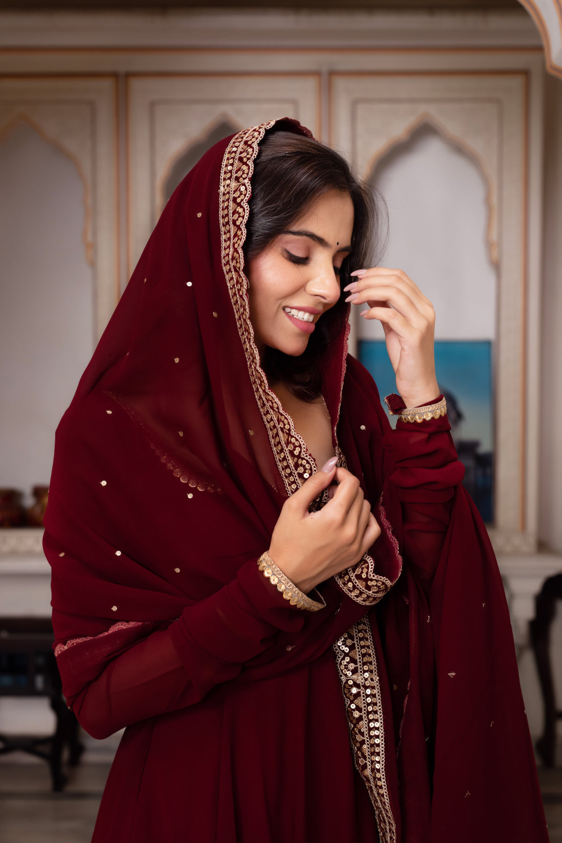 Maroon Royalty Georgette Anarkali Set-serann
