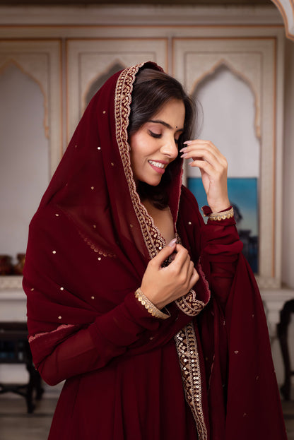 Maroon Royalty Georgette Anarkali Set-serann