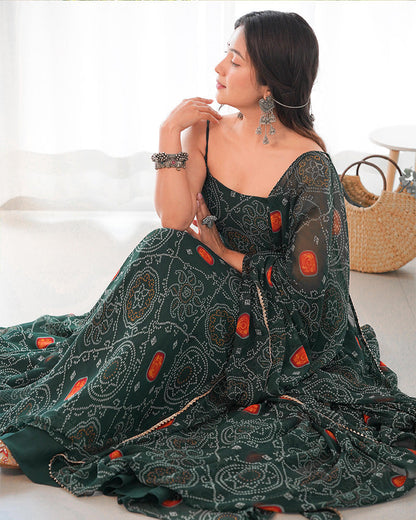 Dark Green Bandhani Printed Anarkali Set-serann