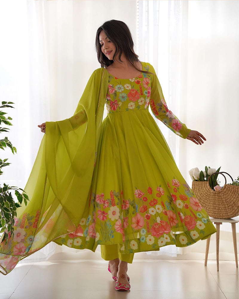 Olive Blossom Floral Anarkali Set-serann