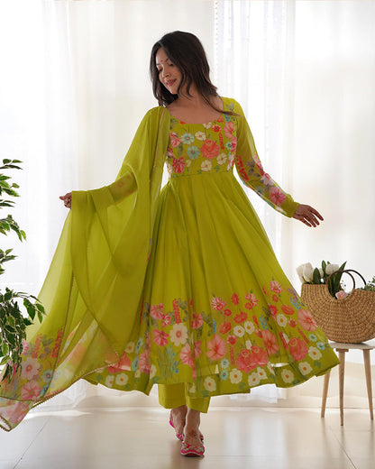 Olive Blossom Floral Anarkali Set-serann