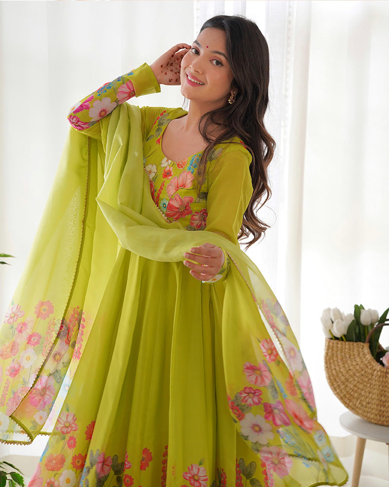 Olive Blossom Floral Anarkali Set-serann