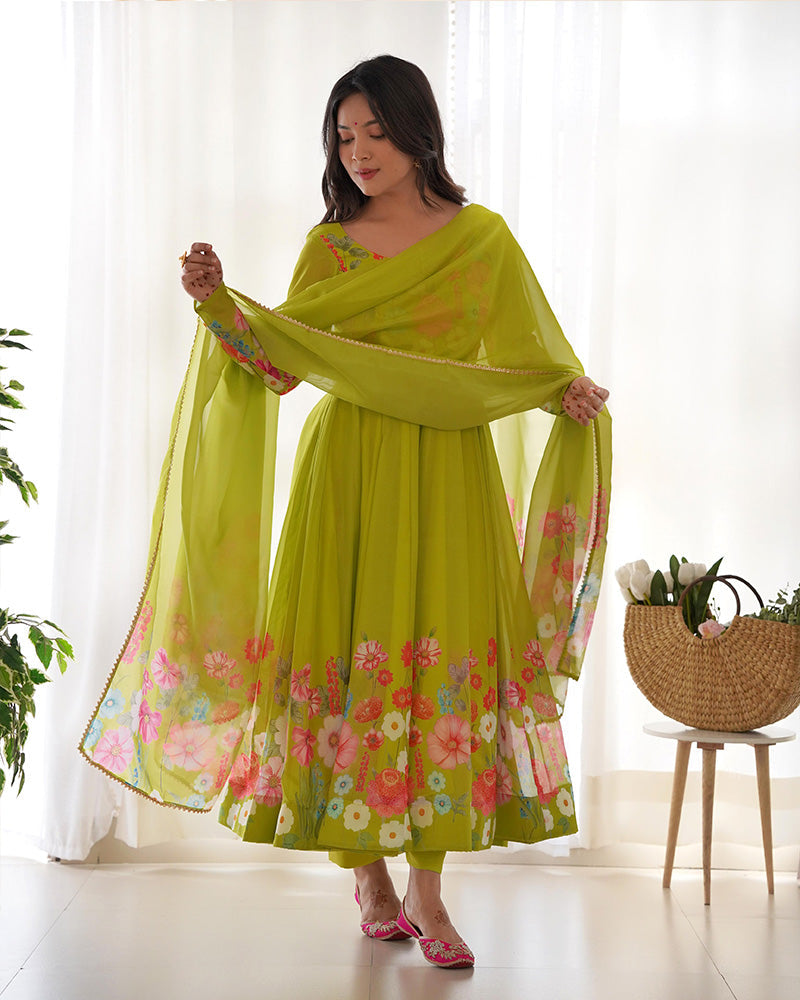Olive Blossom Floral Anarkali Set-serann