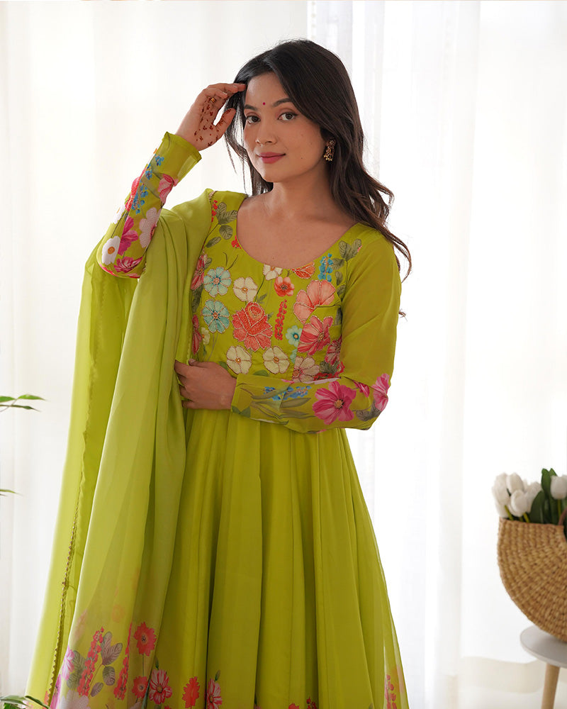 Olive Blossom Floral Anarkali Set-serann
