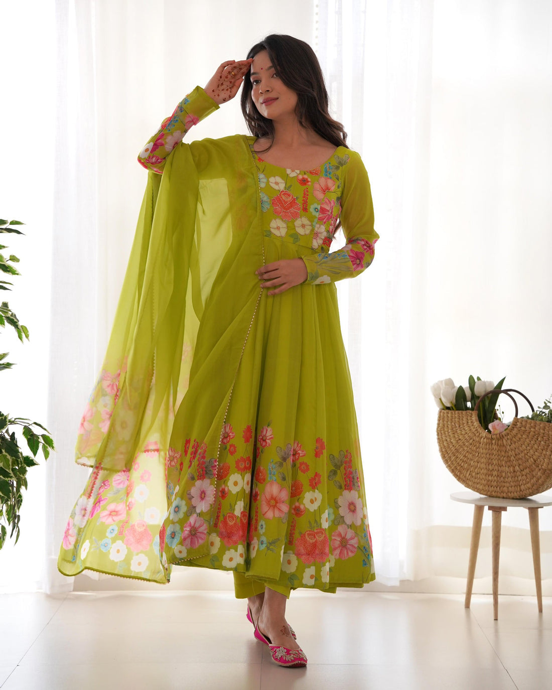 Olive Blossom Floral Anarkali Set-serann