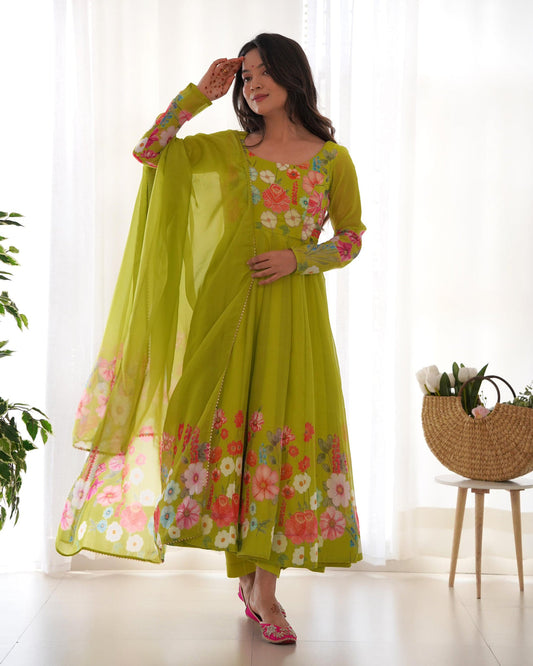 Olive Blossom Floral Anarkali Set-serann