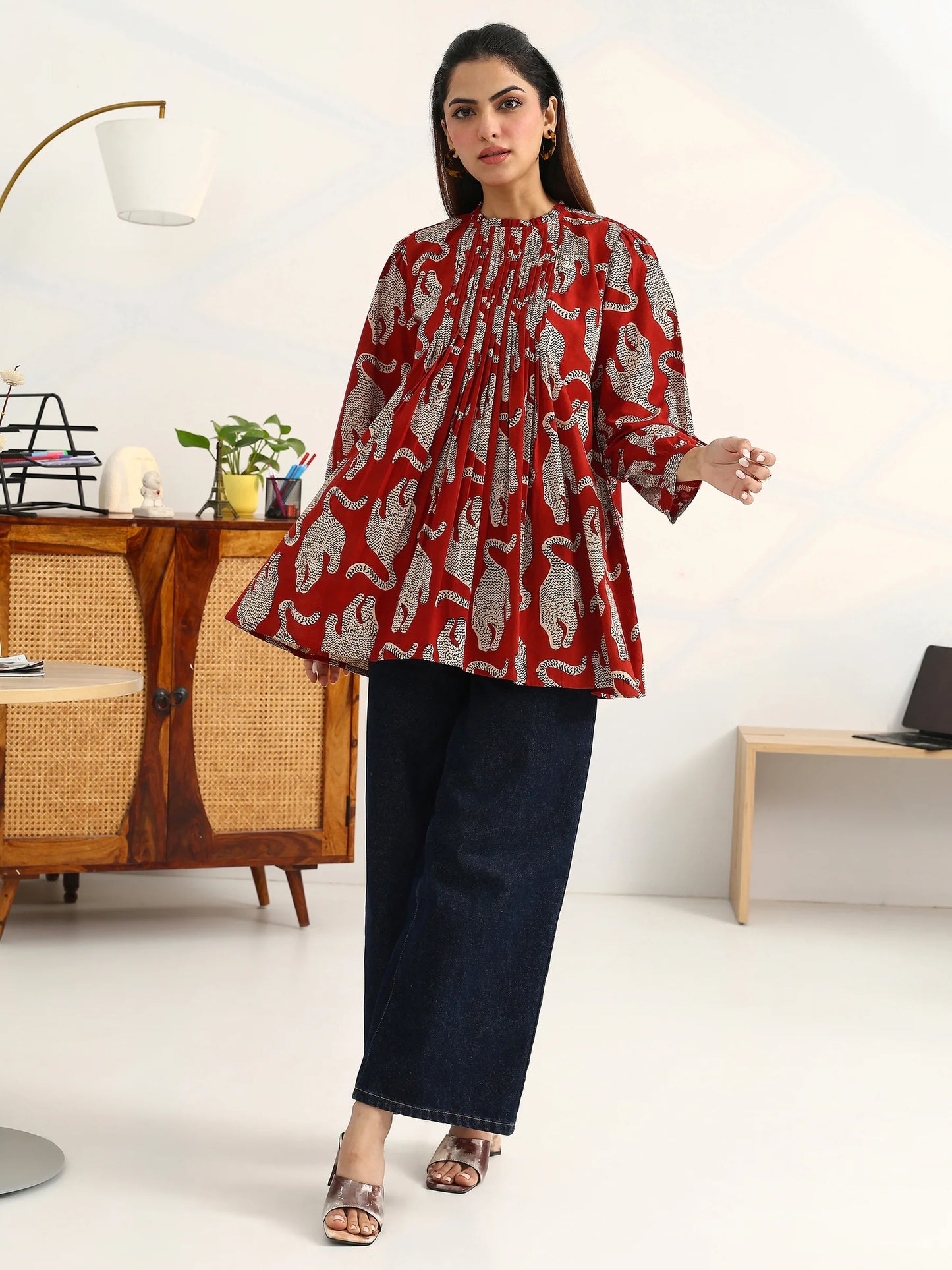 rust-tribal-printed-cotton-blend-straight-kurti