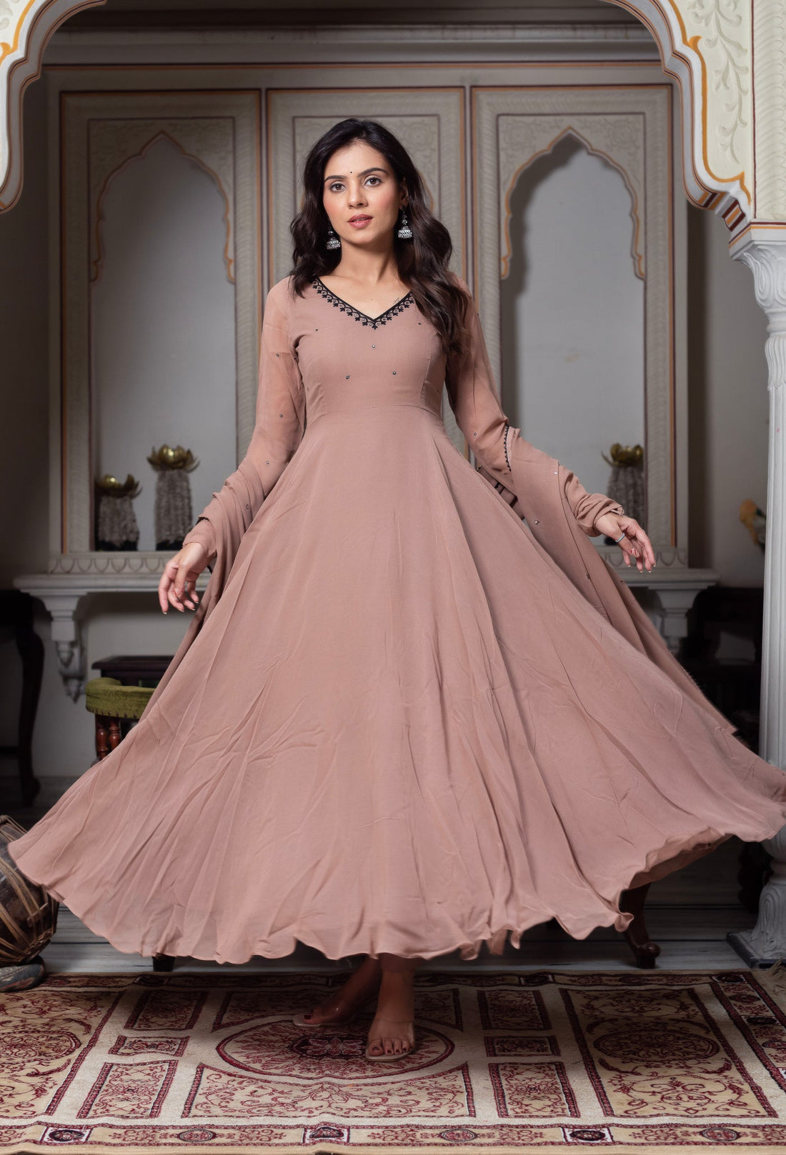 Dusty Rose Embroidered Anarkali Set-serann