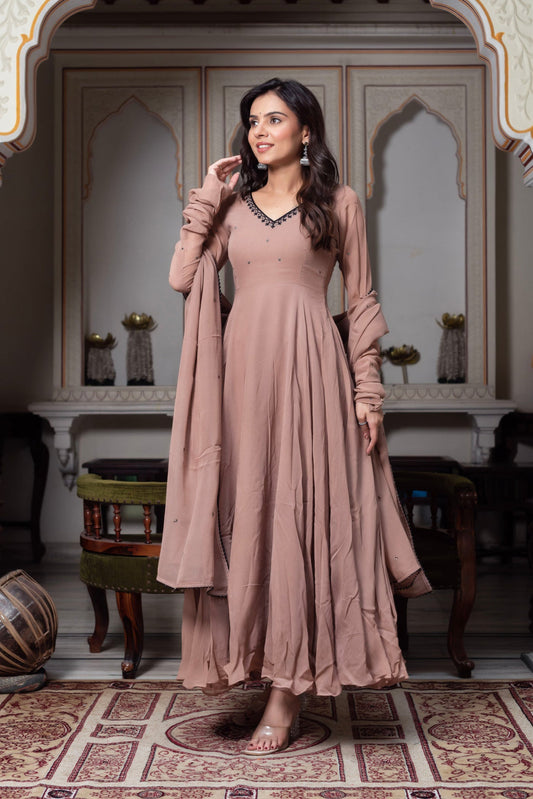 Dusty Rose Embroidered Anarkali Set-serann