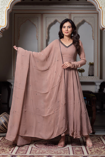 Dusty Rose Embroidered Anarkali Set-serann