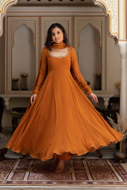 Mustard Gold Georgette Anarkali Set-serann