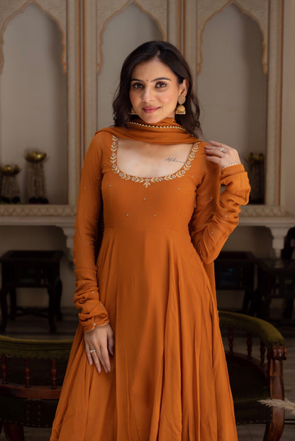 Mustard Gold Georgette Anarkali Set-serann