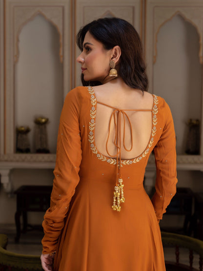 Mustard Gold Georgette Anarkali Set-serann