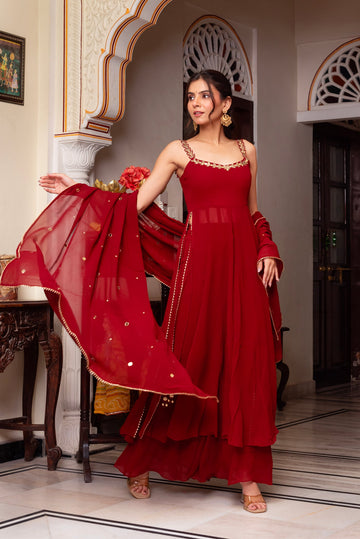 Maroon Elegance Georgette Palazzo Set-serann
