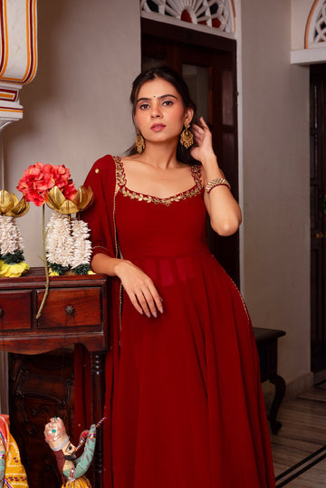 Maroon Elegance Georgette Palazzo Set-serann