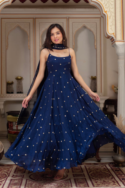 Midnight Blue Mukaish Sharara Set-serann