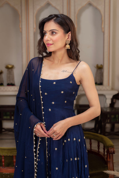 Midnight Blue Mukaish Sharara Set-serann