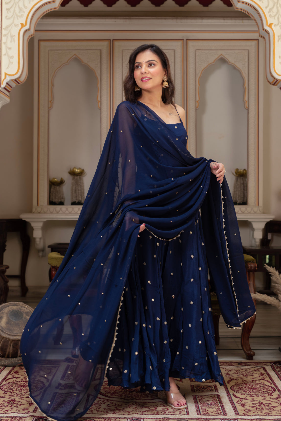 Midnight Blue Mukaish Sharara Set-serann