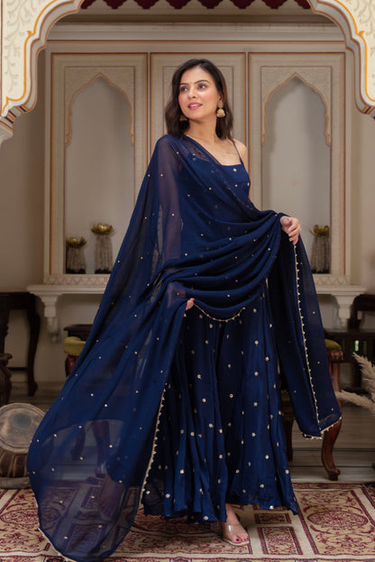 Midnight Blue Mukaish Sharara Set-serann