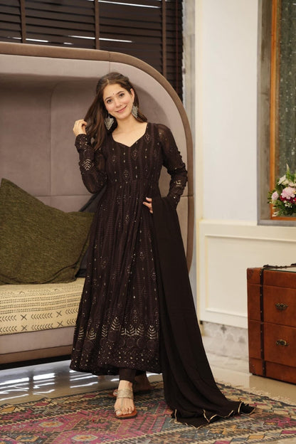 Midnight Coffee Chikankari Anarkali Set-serann