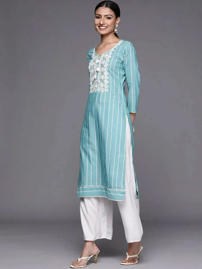blue-embroidered-cotton-straight-kurta-serann