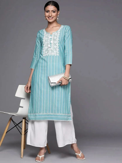 blue-embroidered-cotton-straight-kurta-serann